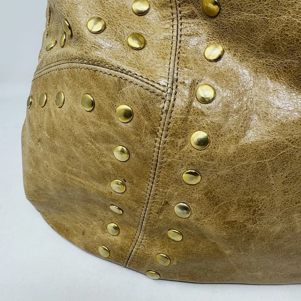 Sabina New York Brown Leather Hobo Bag Purse Handbag Studs‎ Braided Strap